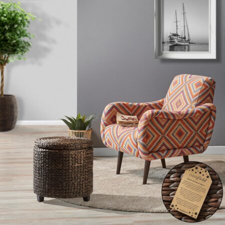 Casafield 17" Round Storage Ottoman with Lid - Espresso, Handwoven Water Hyacinth Footstool for Living Room, Bedroom, Bathroom, Home Office