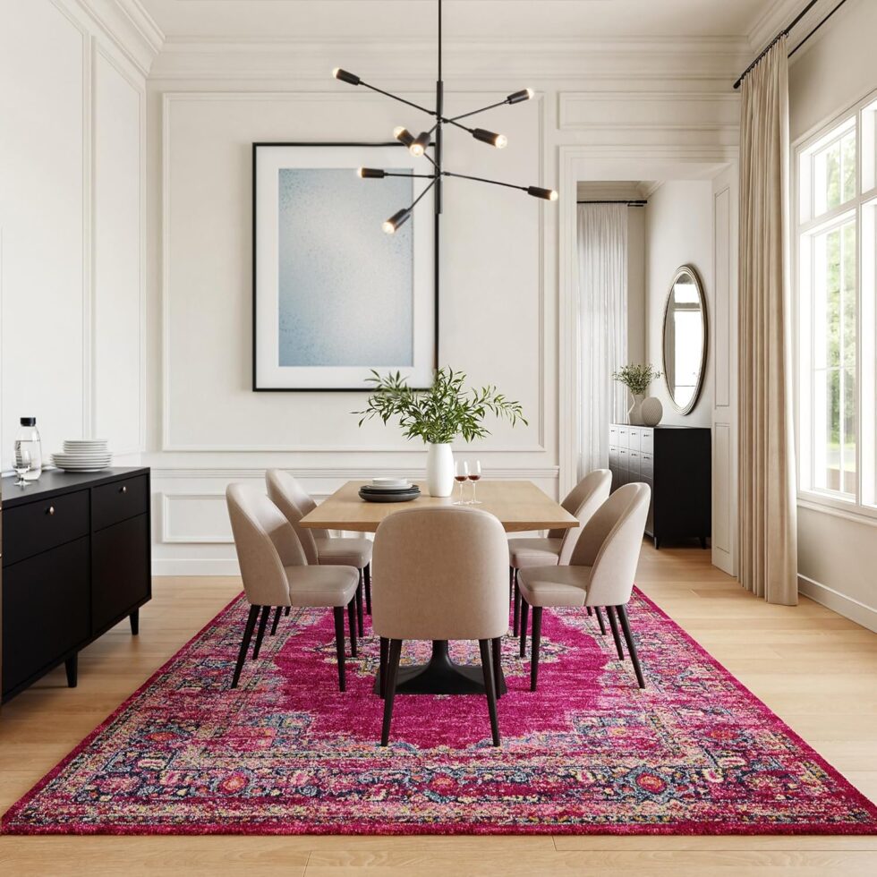 Nourison Passion Fuchsia 8' x 10' Area-Rug, Boho, Traditional, Easy-Cleaning, Non Shedding, Bed Room, Living Room, Hallway (8x10)