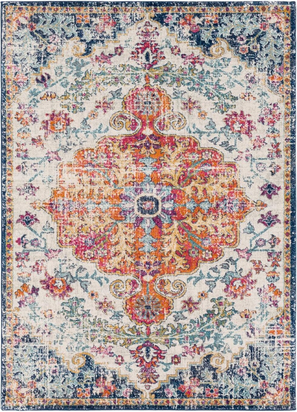 Livabliss Odelia Vintage Bohemian Area Rug,5'3" x 7'3",Orange/Navy