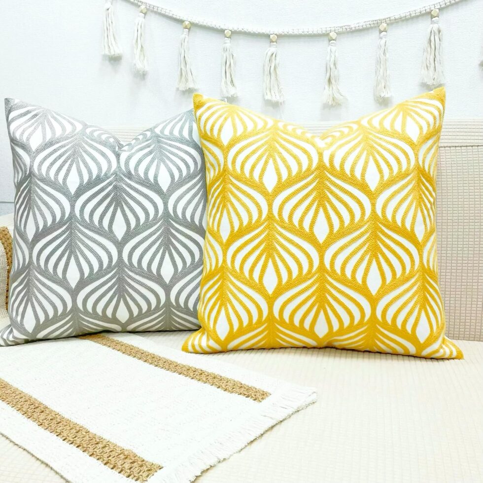 Slow Cow Embroidery Decorative Throw Pillow Cover Case for Couch Sofa Home Decor Modern Geometric Accent Pillow Cushion Cover 18 x 18 Inches Yellow