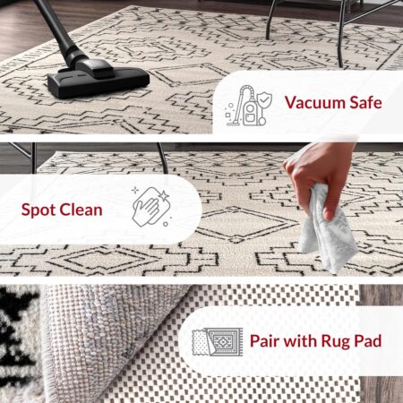 nuLOOM 4x6 Noa Triabl Moroccan Area Rug, Black, Bohemian Design, Stain Resistant, For Bedroom, Dining Room, Living Room, Hallway, Office, Kitchen, Entryway