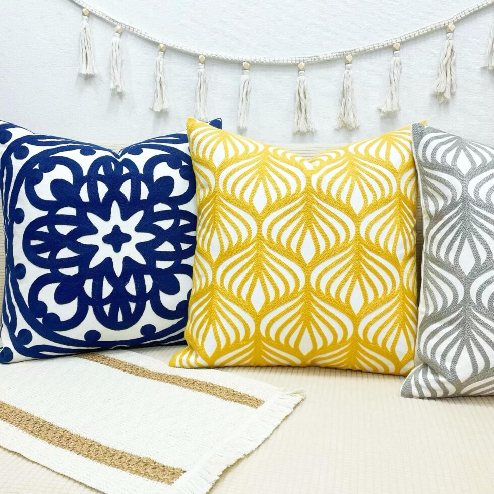 Slow Cow Embroidery Decorative Throw Pillow Cover Case for Couch Sofa Home Decor Modern Geometric Accent Pillow Cushion Cover 18 x 18 Inches Yellow