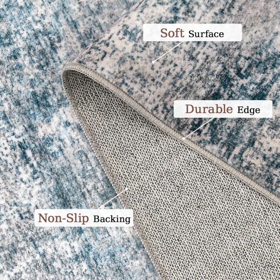 Living Room Area Rugs - 8x10 Abstract Large Soft Indoor Washable Rug Neutral Modern Low Pile Carpet for Bedroom Farmhouse Home Office,Blue Gray