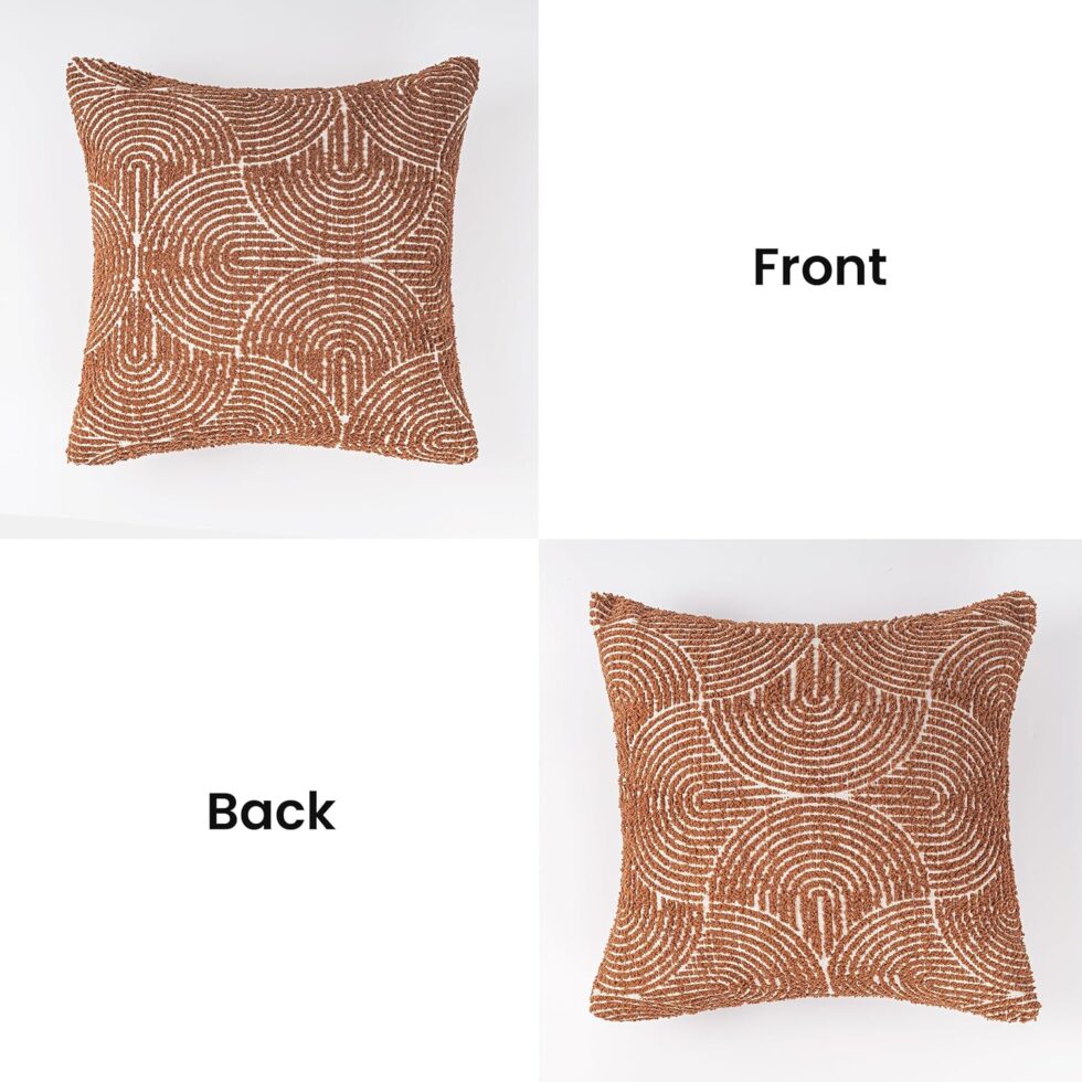 AELS Boho Decorative Textured Throw Pillow Covers 18x18, Organic Modern Mid Century Rainbow Tufted Pillow Case, Farmhouse Rustic Geometric Woven Cushion Case for Bed Couch Sofa, Burnt Orange