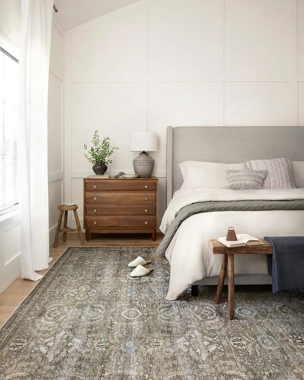 Loloi Layla Collection 7'-6" x 9'-6" .13" Thick Area Rug, Soft, Durable, Vintage Inspired, Distressed, Low Pile, Non-Shedding, Easy Clean, Printed, Living Room Rug