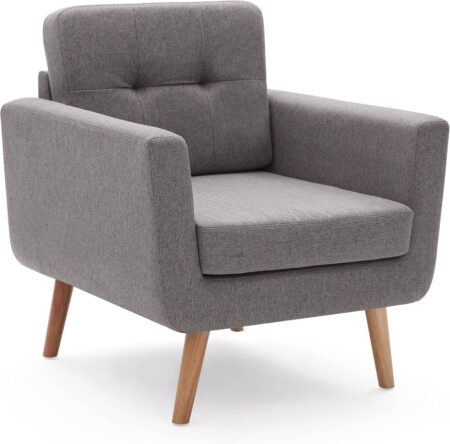 Tbfit Accent Chair, Reading Chair for Living Room & Bedroom, Mid Century Modern Arm Chair, Button Tufted Upholstered Accent Chairs Sofa with Solid Wood Frame (Stone Grey)