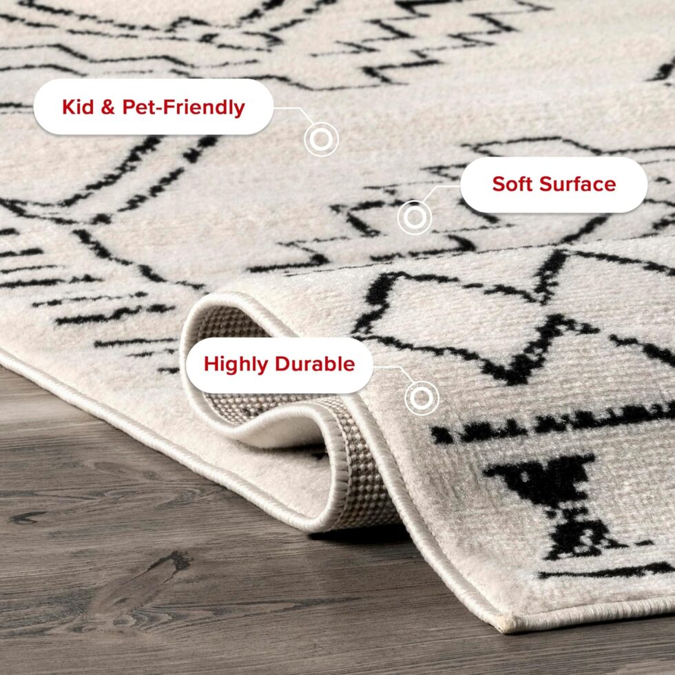 nuLOOM 4x6 Noa Triabl Moroccan Area Rug, Black, Bohemian Design, Stain Resistant, For Bedroom, Dining Room, Living Room, Hallway, Office, Kitchen, Entryway