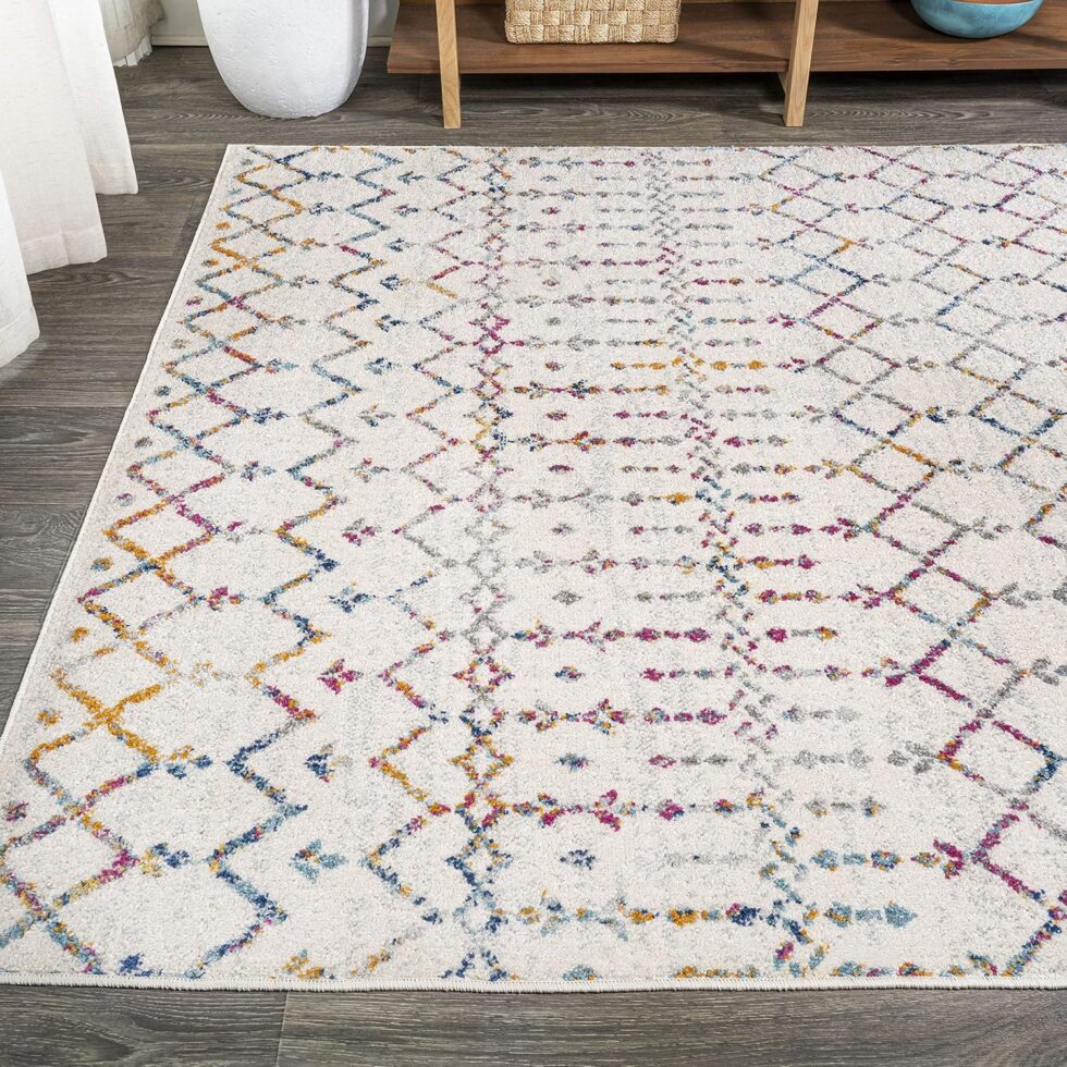 JONATHAN Y Boho Vintage Diamond Ivory/Multi Indoor Area Rug 8X10 ft, Moroccan Hype for Living Room, Bedroom, Kitchen, Office, Easy-Cleaning, High Traffic, Pet-Friendly, Non-Shedding (MOH101E-8)