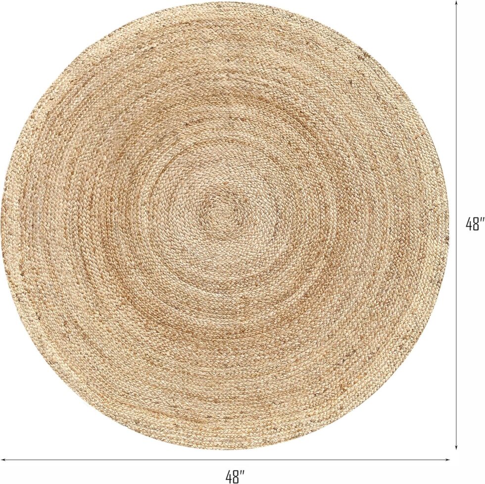 Hausattire Hand Woven Jute Braided Rug, 4’ Round – Natural, Reversible Boho Entry Area Rugs for Kitchen, Living Room I Farmhouse Decorative Floor Rug, 4 Feet Round