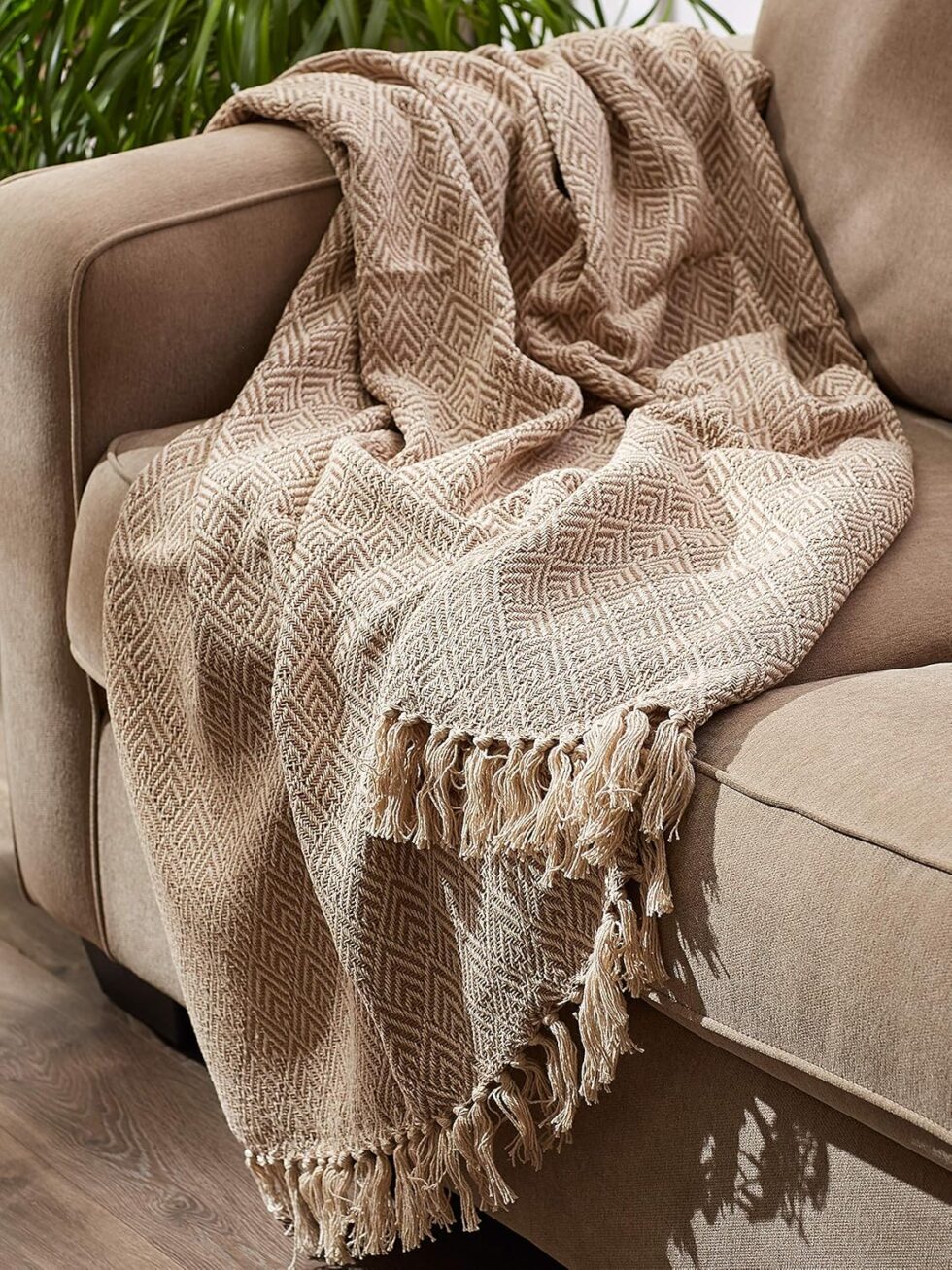 DII Diamond Throw Collection Cotton Woven, 50x60, Stone