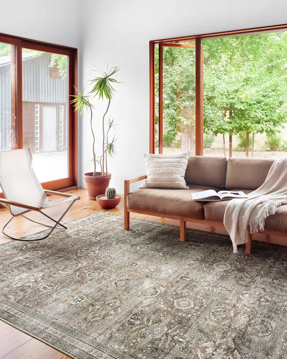 Loloi Layla Collection 7'-6" x 9'-6" .13" Thick Area Rug, Soft, Durable, Vintage Inspired, Distressed, Low Pile, Non-Shedding, Easy Clean, Printed, Living Room Rug