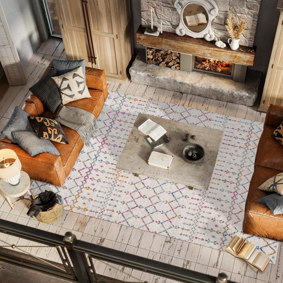 JONATHAN Y Boho Vintage Diamond Ivory/Multi Indoor Area Rug 8X10 ft, Moroccan Hype for Living Room, Bedroom, Kitchen, Office, Easy-Cleaning, High Traffic, Pet-Friendly, Non-Shedding (MOH101E-8)