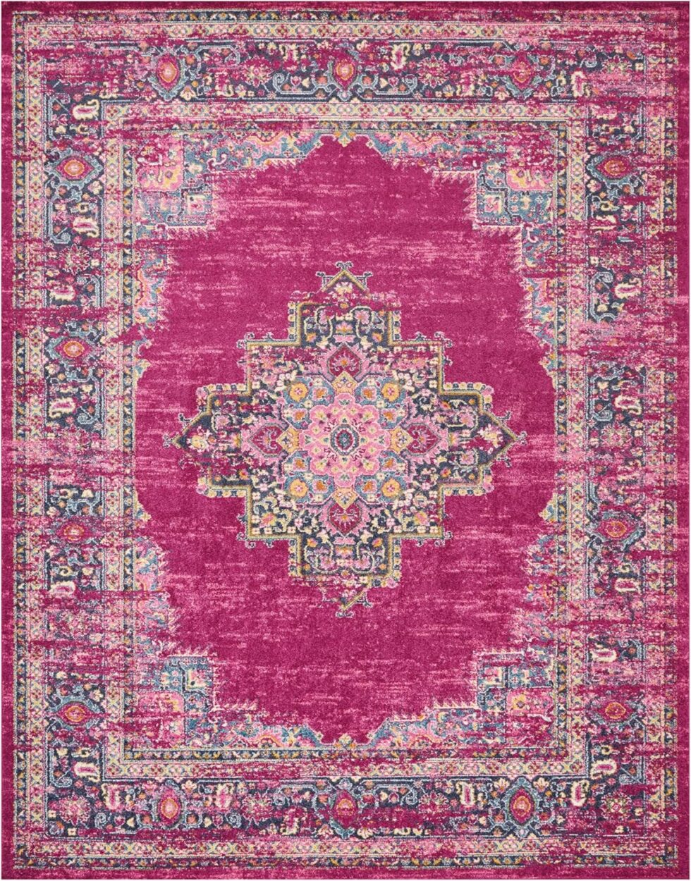 Nourison Passion Fuchsia 8' x 10' Area-Rug, Boho, Traditional, Easy-Cleaning, Non Shedding, Bed Room, Living Room, Hallway (8x10)
