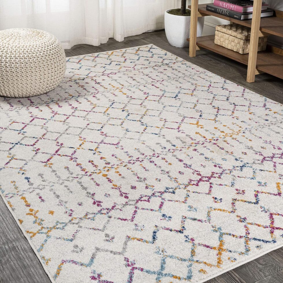 JONATHAN Y Boho Vintage Diamond Ivory/Multi Indoor Area Rug 8X10 ft, Moroccan Hype for Living Room, Bedroom, Kitchen, Office, Easy-Cleaning, High Traffic, Pet-Friendly, Non-Shedding (MOH101E-8)