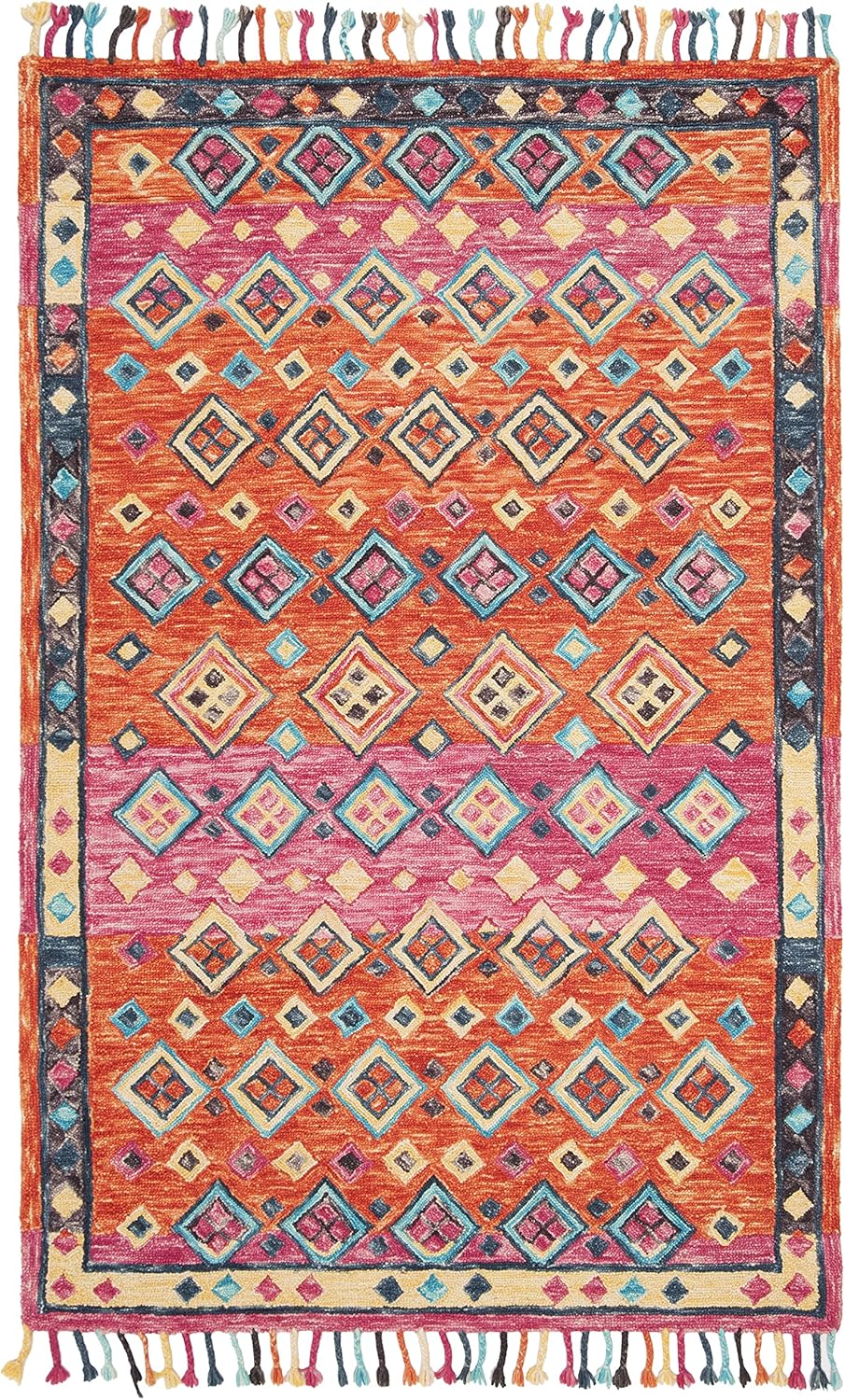 SAFAVIEH Aspen Collection Area Rug - 9' x 12', Orange & Fuchsia, Handmade Boho Braided Tassel Wool, Ideal for High Traffic Areas in Living Room, Bedroom (APN138A)