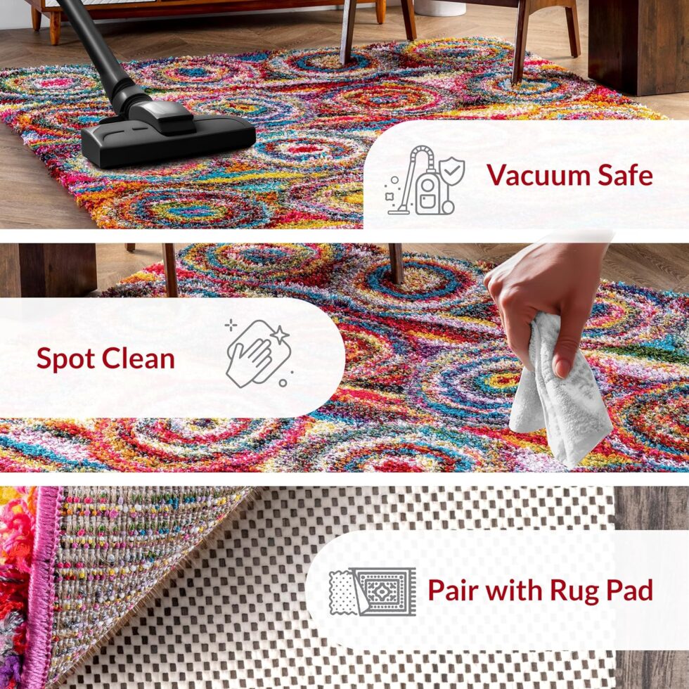 nuLOOM Kindra Abstract 4x6 Shag Area Rug for Living Room Bedroom Dining Room Nursery, Multicolor/Red