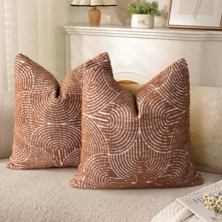 AELS Boho Decorative Textured Throw Pillow Covers 18x18, Organic Modern Mid Century Rainbow Tufted Pillow Case, Farmhouse Rustic Geometric Woven Cushion Case for Bed Couch Sofa, Burnt Orange