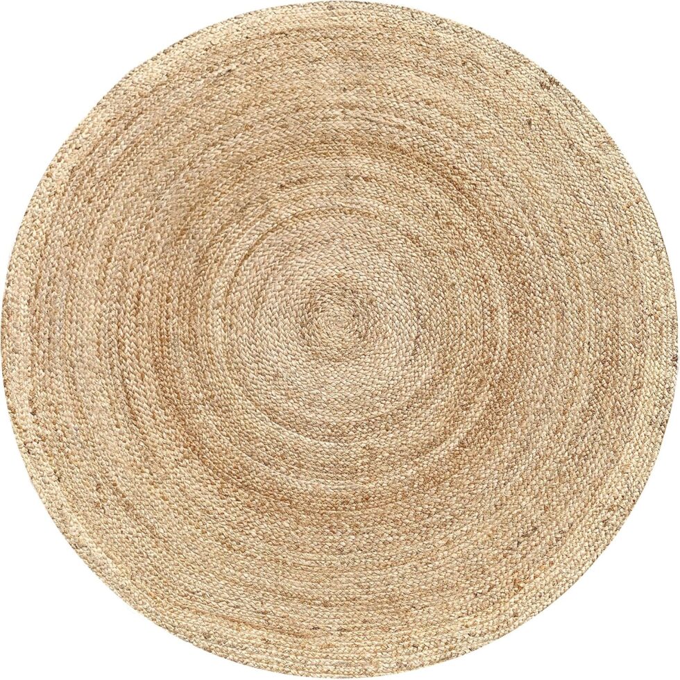 Hausattire Hand Woven Jute Braided Rug, 4’ Round – Natural, Reversible Boho Entry Area Rugs for Kitchen, Living Room I Farmhouse Decorative Floor Rug, 4 Feet Round