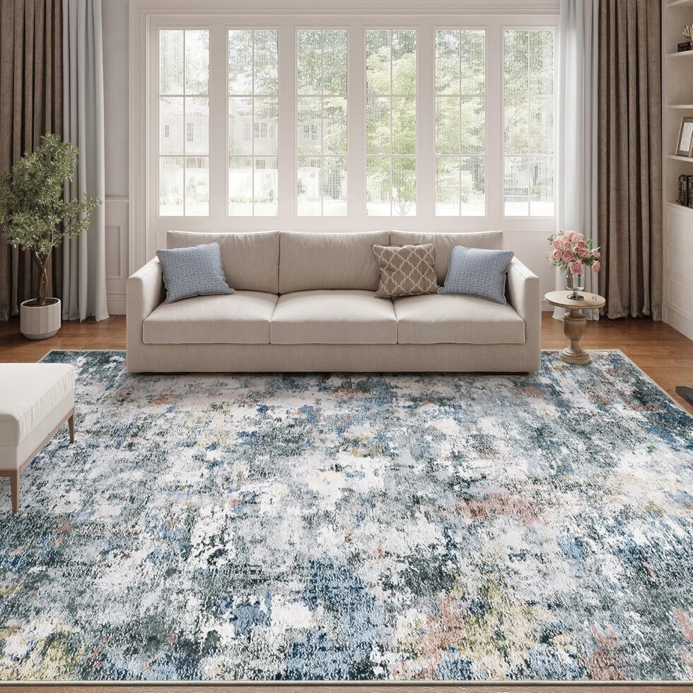 8x10 Washable Area Rug - Modern Abstract Distressed Vintage Carpet with Non-Slip Backing, Stain Resistant & Non-Shedding for Living Room Bedroom, Dining Table, Home Office(Multi-Color, 8'x10')