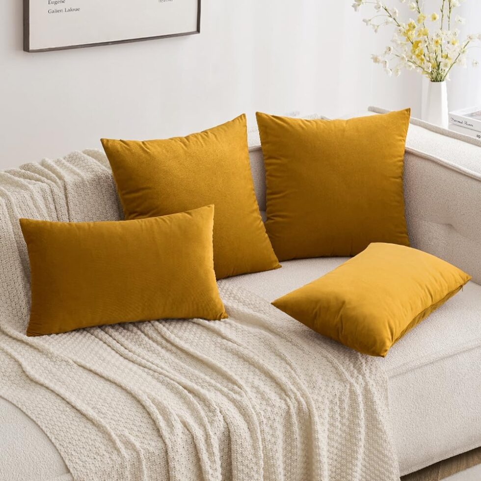 MIULEE Velvet Pillow Cover Soft Luxury Decorative Throw Pillow Cover Single Rectangle Cushion Case for Couch Sofa Bedroom Car Decor,12x20 Inch Mustard Yellow