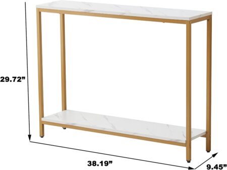 loglus Console Table for Entryway, Faux Marble MDF Sofa Table with Golden Frame (Double Layer, White Marble)