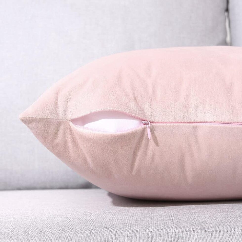 2 Pack Soft Velvet Couch Throw Pillow Covers 18x18 Inch for Sofa Living Room Bedroom (Pink)
