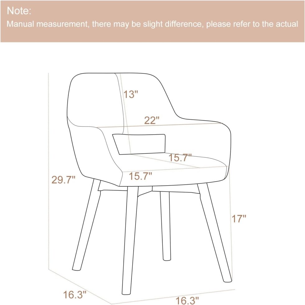 Desk Chair No Wheels Vanity Chair Comfy Accent Chair for Living Dining Room Bedroom Home Office Mid Century Modern Upholstered Armchair with Wood Legs (Charcoal, 1)