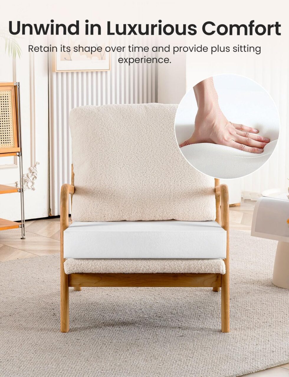 Mid Century Modern Accent Chairs for Living Room, 23” Wide Comfy Chair for Bedroom, Small Cozy Sherpa Reading Chairs for Adults, 108° Lounge Arm Chair with Detachable Cover, 5.5" Foam Cushion