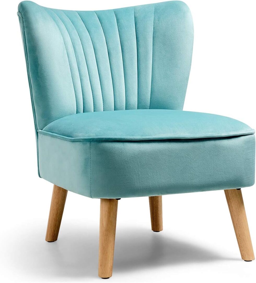Giantex Velvet Accent Chair, Upholstered Modern Sofa Chair w/Wood Legs, Thickly Padded, Small Armless Wingback Club Chairs for Living Room Bedroom Furniture