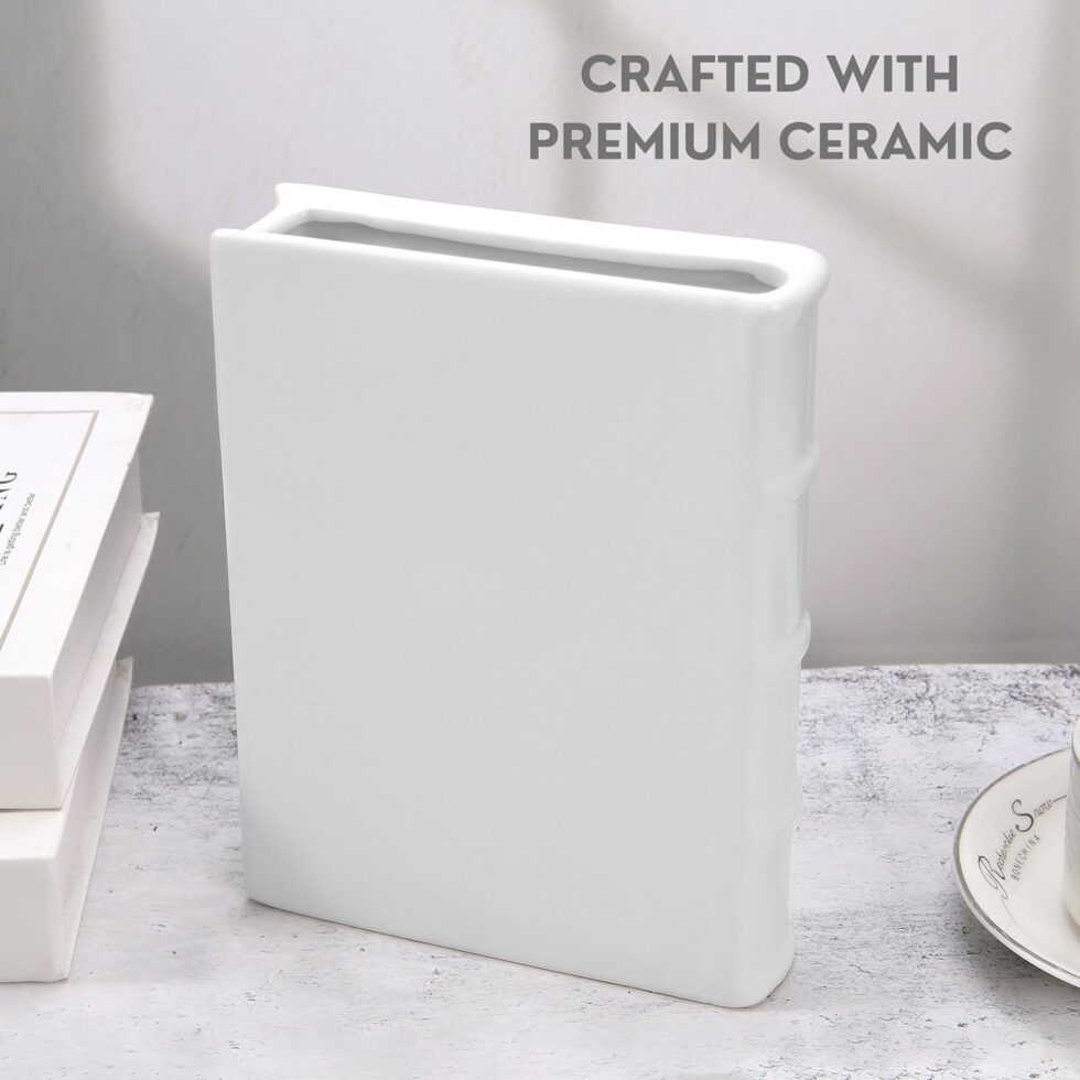Set of 2 Ceramic Book vase for Flowers 8 and 7 inch Tall - Exquisitely Crafted for Unique Home Book Decor Accents - Elegant and Stylish Literary Inspired Book Flower vase for Book Lovers