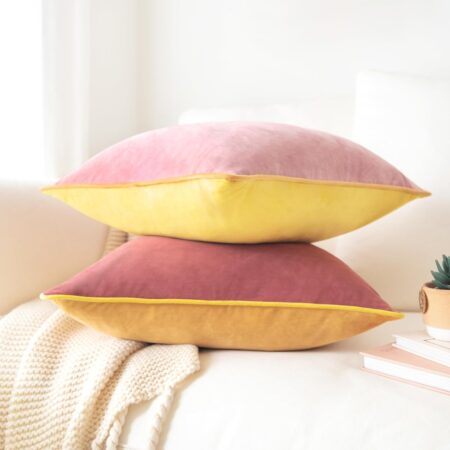 MONDAY MOOSE Decorative Throw Pillow Covers Cushion Cases, Set of 2 Soft Velvet Modern Double-Sided Designs, Mix and Match for Home Decor, Pillow Inserts Not Included (18x18 inch, Yellow/Pink)