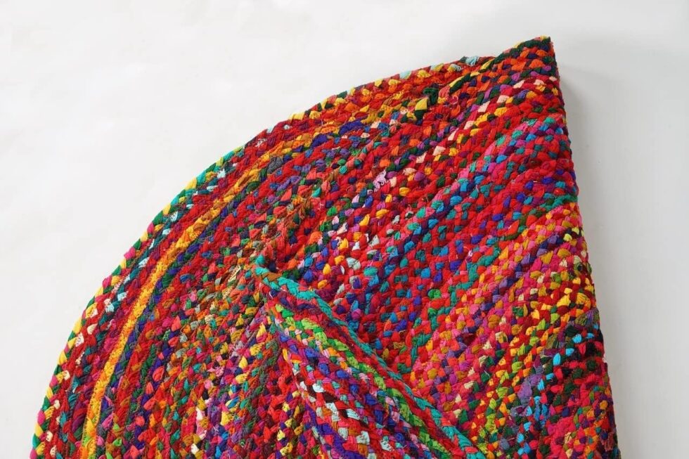 GRUHUM Round Jute Cotton Area Rug 8ft Handwoven Natural Fiber Multicolour Farmhouse Cotton Area Rug Soft Braided Rustic Vintage -Indoor EcoFriendly Kitchen Bedroom Living Hallways Enterways 8'ft Round