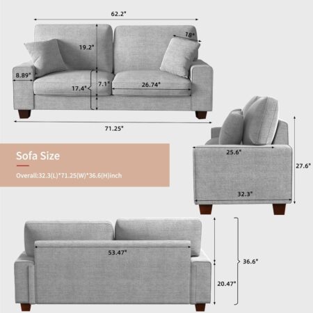 DOPEDIO Modern Loveseat Sofa for Living Room,Chenille Recliner, Removable Cover, Spring Cushions, Solid Wood Frame, Easy Assembly for Small Spaces (71.25inch，Light Gray)