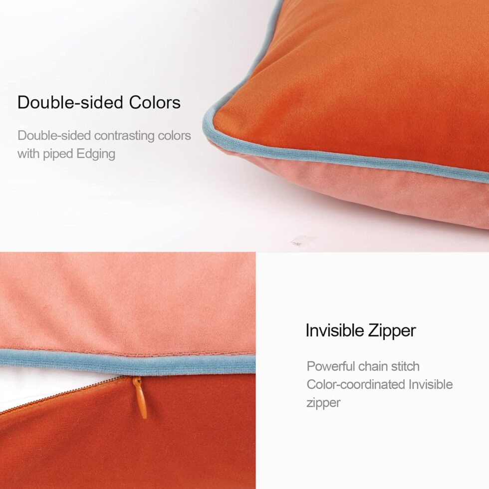 Btyrle Velvet Throw Pillow Covers 18x18 Inch Set of 4 Decorative Velour Pillowcases Modern Double-Colored Cushion Covers for Sofa Couch, Cold