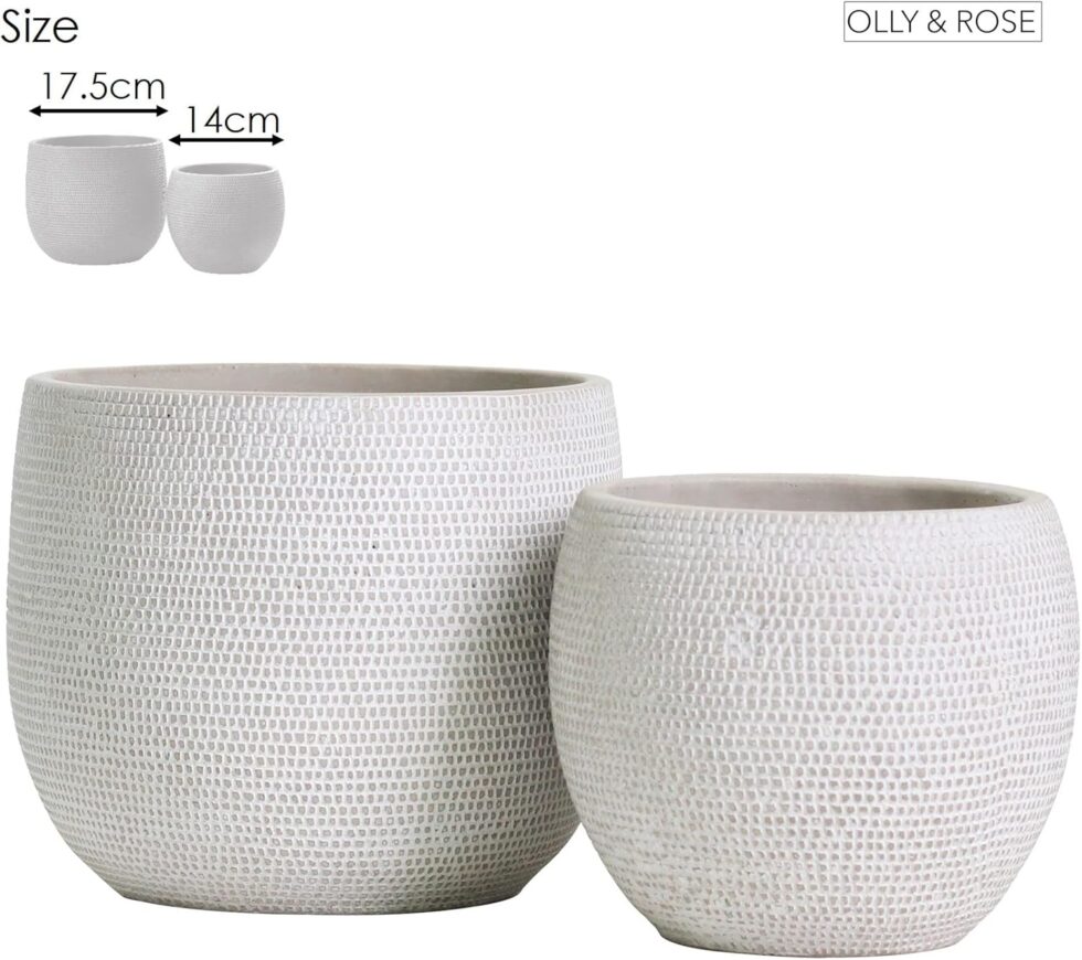 Olly & Rose Barcelona Ceramic Plant Pot Set 2 - White Flower Pots - Indoor & Outdoor Planters (White)