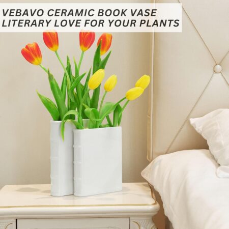 Set of 2 Ceramic Book vase for Flowers 8 and 7 inch Tall - Exquisitely Crafted for Unique Home Book Decor Accents - Elegant and Stylish Literary Inspired Book Flower vase for Book Lovers