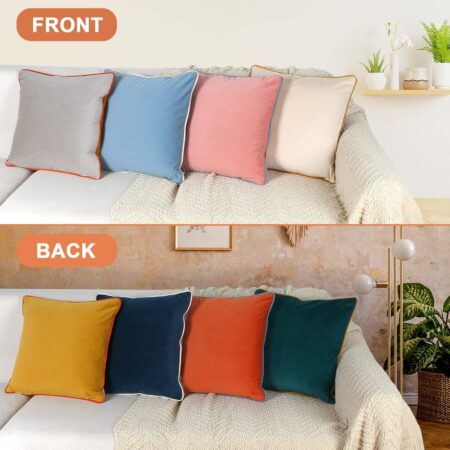 Btyrle Velvet Throw Pillow Covers 18x18 Inch Set of 4 Decorative Velour Pillowcases Modern Double-Colored Cushion Covers for Sofa Couch, Cold