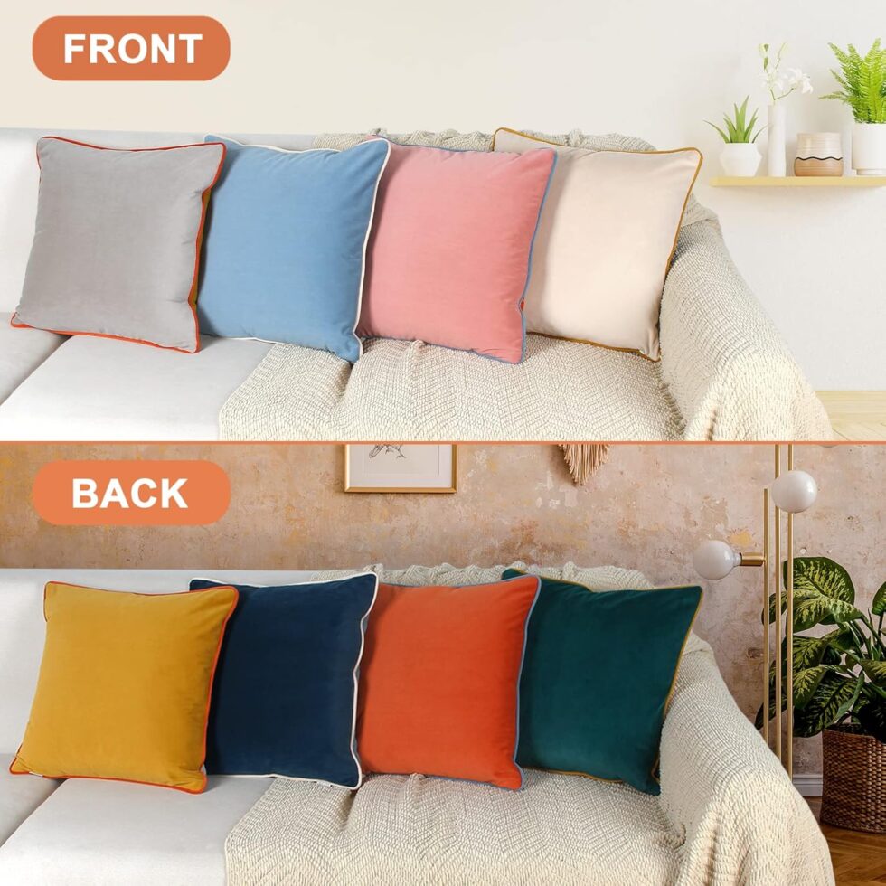 Btyrle Velvet Throw Pillow Covers 18x18 Inch Set of 4 Decorative Velour Pillowcases Modern Double-Colored Cushion Covers for Sofa Couch, Cold