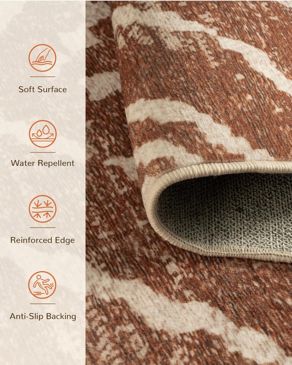 Area Rug 8x10 Rug Machine Washable Non-Slip Low Pile Print Pattern Western Rug for Living Room Bedroom Entryway Tribal Series -Yellowbrown/Cream