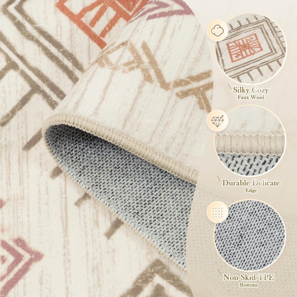 STARUIA Washable 8x10 Area Rug for Living Room, Beige Western Aztec Tribal Moroccan Area Rug, Boys Neutral Rug for Bedroom, Soft Non-Slip Non-Shedding Large Carpet Under Dining Table Home Office