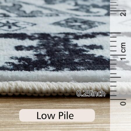 5x7 ft Area Rug - Washable Non-Slip Indoor Rug for Bedroom, Living Room, Kitchen, Office, Entryway - Soft Boho Black & White Design, Kids-Friendly, Runner Rug