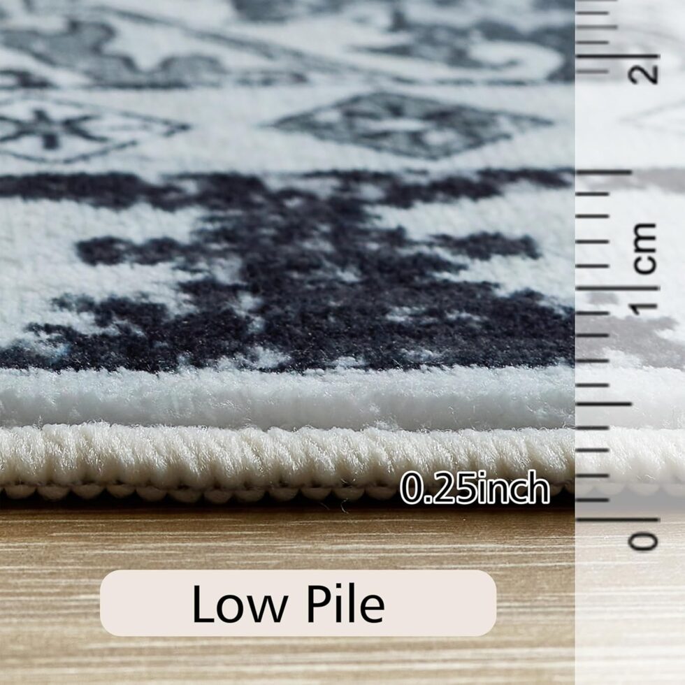 5x7 ft Area Rug - Washable Non-Slip Indoor Rug for Bedroom, Living Room, Kitchen, Office, Entryway - Soft Boho Black & White Design, Kids-Friendly, Runner Rug