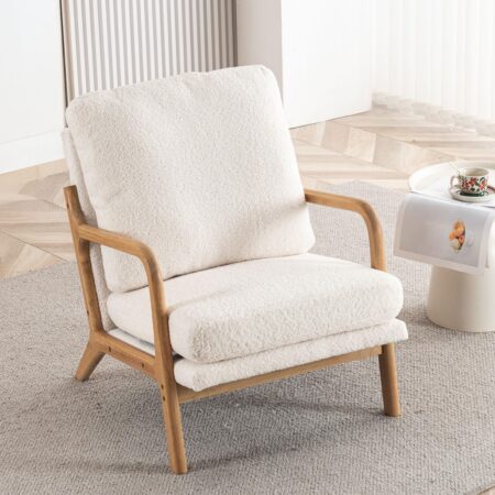 Mid Century Modern Accent Chairs for Living Room, 23” Wide Comfy Chair for Bedroom, Small Cozy Sherpa Reading Chairs for Adults, 108° Lounge Arm Chair with Detachable Cover, 5.5" Foam Cushion