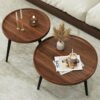 2 Pcs Mid Century Modern Coffee Table Round for Living Room,Easy Assembly Nesting Coffee Tables,Minimalist Circle Walnut Coffee Table for Bedroom Office Balcony Yard