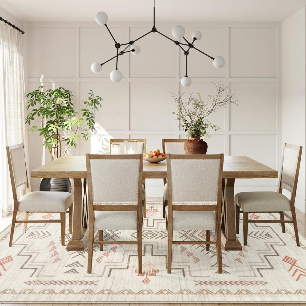 STARUIA Washable 8x10 Area Rug for Living Room, Beige Western Aztec Tribal Moroccan Area Rug, Boys Neutral Rug for Bedroom, Soft Non-Slip Non-Shedding Large Carpet Under Dining Table Home Office