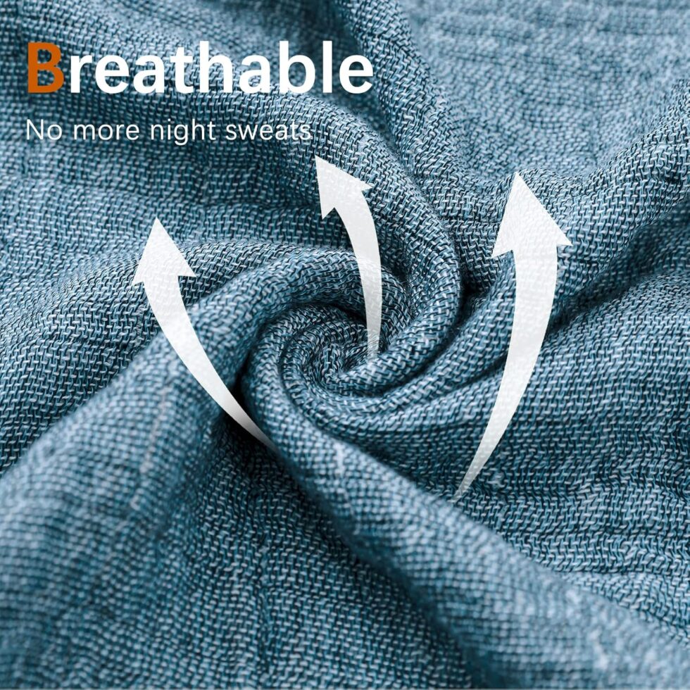 SE SOFTEXLY Cotton Muslin Throw Blanket for Adults,Breathable 4-Layer Yarn Dyed Linen Texture Gauze Blanket for Bed Sofa Couch,Super Soft Light Weight Blanket for All Season（50"x60",Vintage Blue）