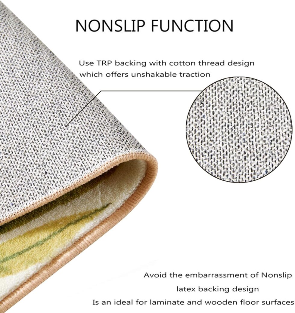 RoomTalks Mid Century Modern Washable Rug, Boho Cute Aesthetic 5x7 Area Rugs for Bedroom Dining Living Room Kitchen, Abstract Tropical Leaves Non Slip Thin Indoor Entryway Rug Accent Floor Carpet