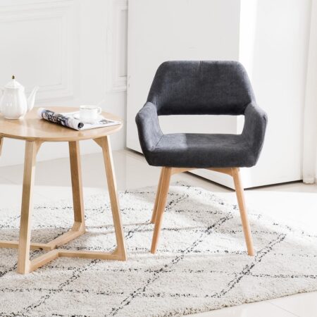 Desk Chair No Wheels Vanity Chair Comfy Accent Chair for Living Dining Room Bedroom Home Office Mid Century Modern Upholstered Armchair with Wood Legs (Charcoal, 1)