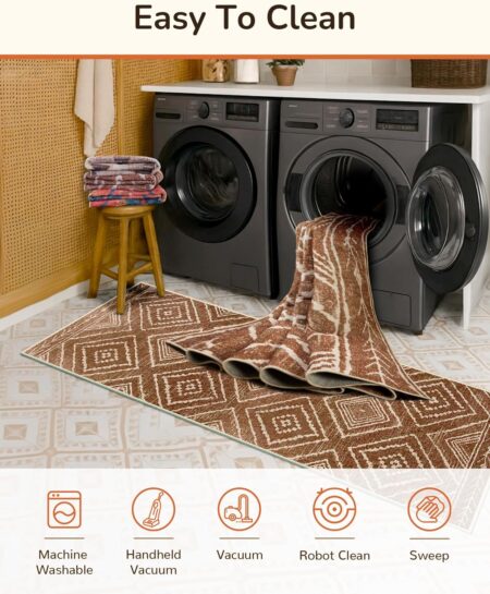 Area Rug 8x10 Rug Machine Washable Non-Slip Low Pile Print Pattern Western Rug for Living Room Bedroom Entryway Tribal Series -Yellowbrown/Cream