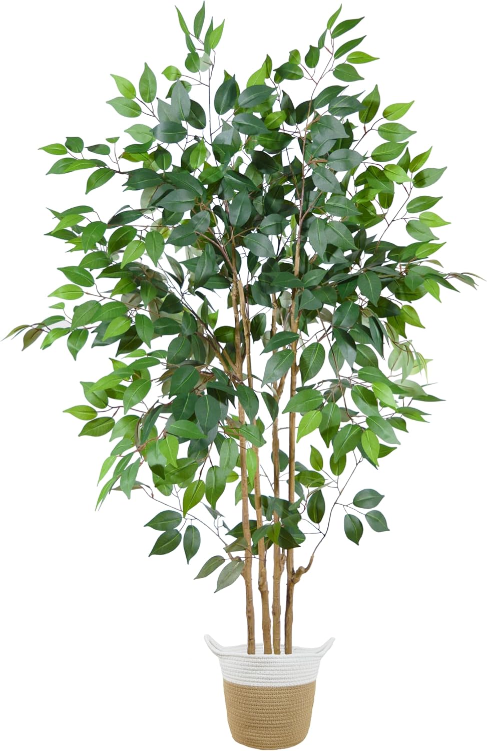 Artificial Ficus Tree, 5ft Tall Silk Fake Ficus Leaves Plant with Basket, Indoor Outdoor Faux Greenery Tree for Home Garden Office House Livingroom Décor